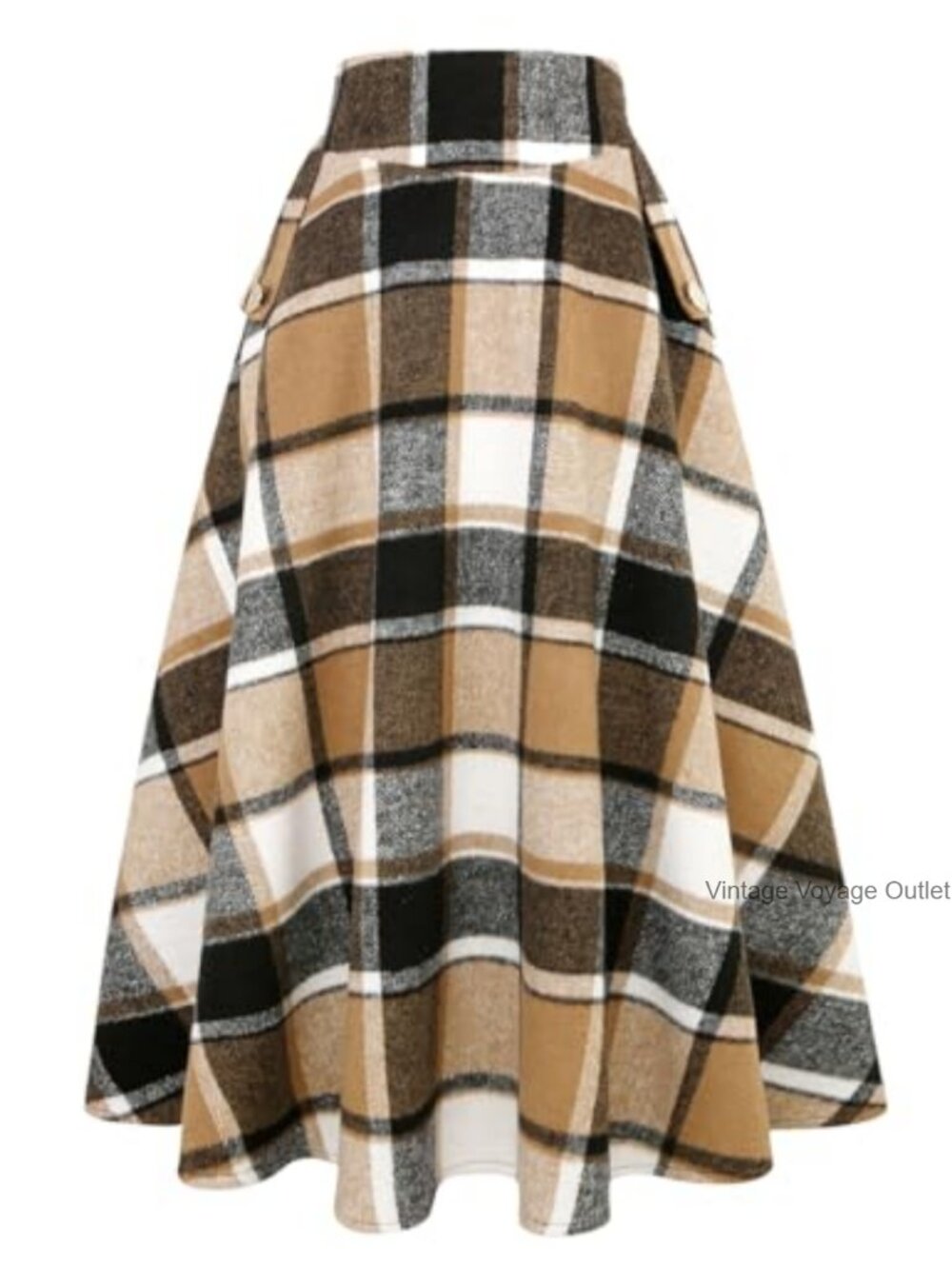 High Waisted Wool Blend Plaid A-Line Maxi Skirt